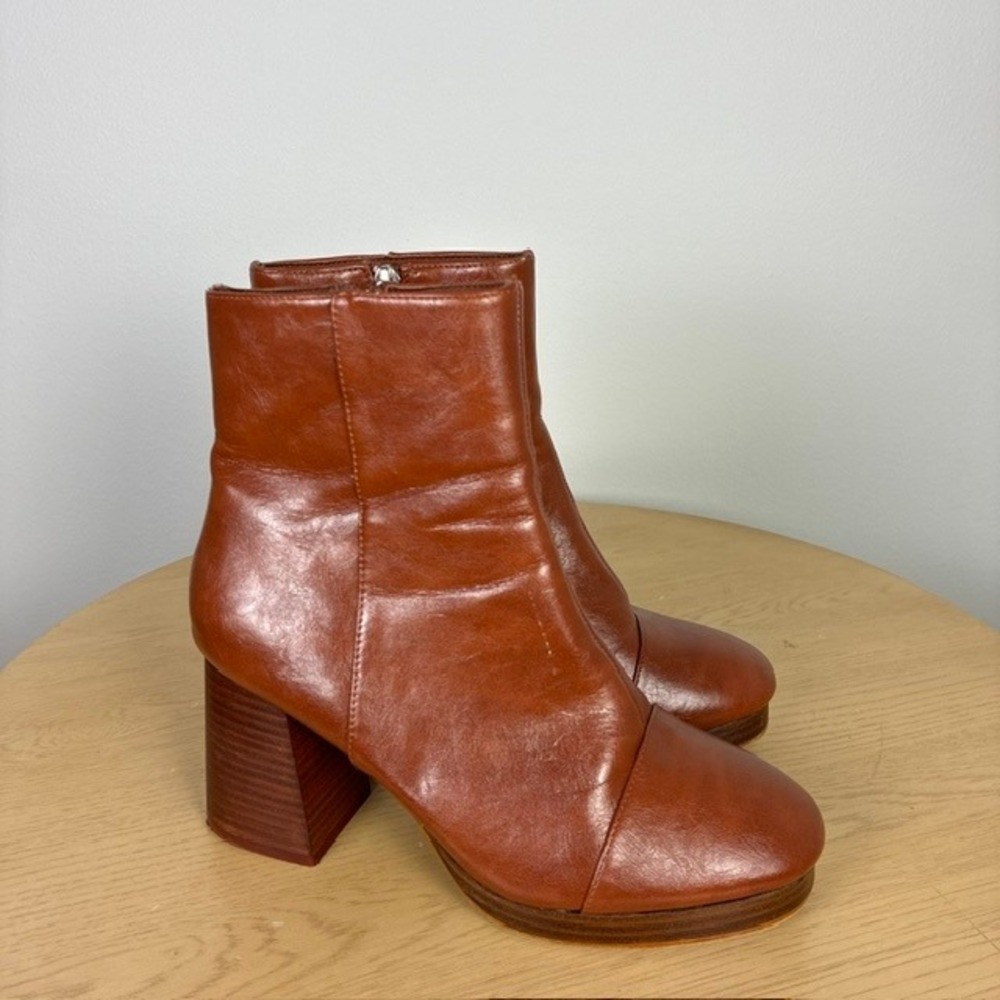 Asos Leather Square Toe Block Heel Ankle Boots Womens 6W Retro 70s 90s Boho Fall